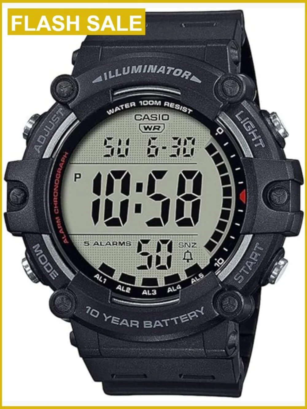 Men's Digital Sport Watch 10-Year Battery LED Backlight 100M Water Resistant 5